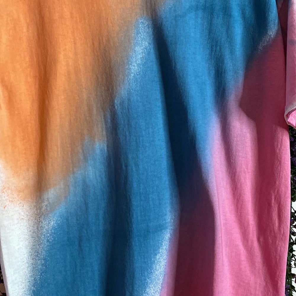 Distinctive Tie Dye Unisex Blue Pink Cotton Short Sleeve Handmade T-Shirt Size L - Picture 5 of 5